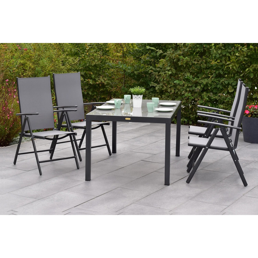 Merxx Gartenmöbelset Amalfi 5-teilig in Grau mit ausziehbarem Glastisch und Sesseln aus Aluminium - Bild 2