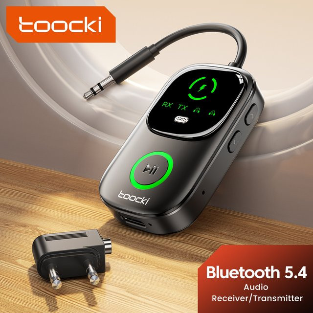 Toocki Bluetooth 5.4 Audio-Empfänger und Sender 2-in-1 Adapter in Schwarz mit 3,5 mm AUX Anschluss für TV, Kopfhörer und Auto - Bild 1