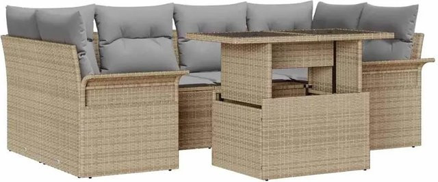 vidaXL Garten-Sofa-Set aus Poly Rattan in Beige mit 7-teiligem Set inklusive Kissen und Tisch im L-Shape Design - Bild 1