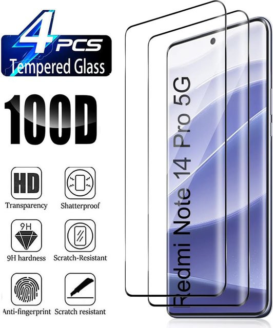Xiaomi Redmi Note 15 Note 14 Pro 9D gebogene HD-Schutzfolie aus gehärtetem Glas, transparent, kratzfest - Bild 1