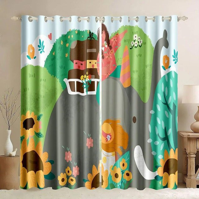 Safari Tiere Fenster Vorhang mit Dschungel und Wald Motiv für Kinderzimmer, 2er Set von A Family Of Home Textiles, B: 50 cm, H: 130 cm - Bild 1