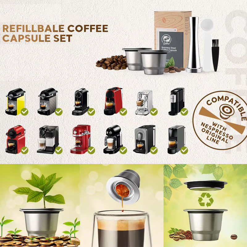 Wiederverwendbare Edelstahlkapsel in Silber für Nespresso Maschinen wie Essenza Mini, Inissia und Pixie, nachfüllbare Kaffeepads mit Gummidichtung - Bild 5