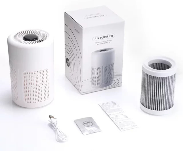 EDIFOLLY Tragbarer USB-Luftreiniger mit HEPA-Filter und Negativ-Ionen-Generator in Weiß - Bild 1