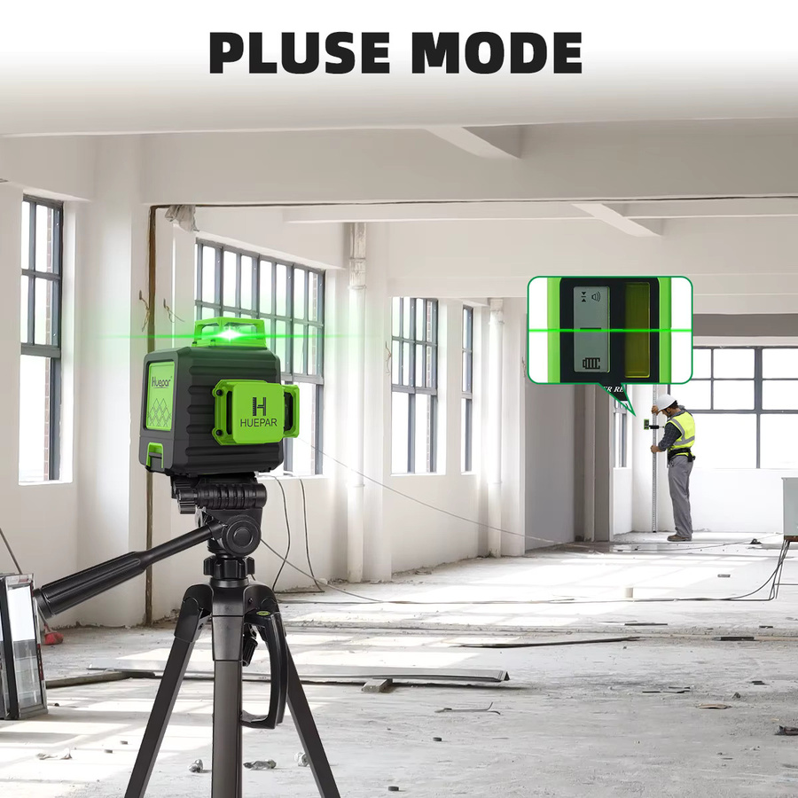 Huepar 12-Linien 3D-Laser-Nivelliergerät B03TP mit Stativ, grüner Strahl, selbstnivellierendes Kreuzlinienlaser-Set für Bau und Heimwerken - Bild 3