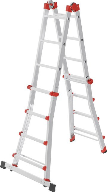 Hailo M80 Multifunktionsleiter aus Aluminium in Silber/Rot mit 4x4 Sprossen und einer Arbeitshöhe von bis zu 4,70 m - Bild 1