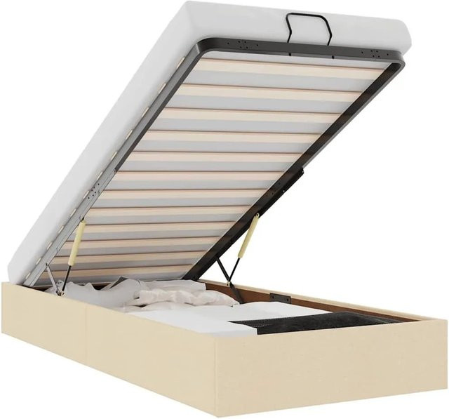 vidaXL Ottoman-Bett mit Lift-up-Funktion in Creme und Beige, Stoff, B/T/H: 90 x 190 x 193 cm - Bild 1