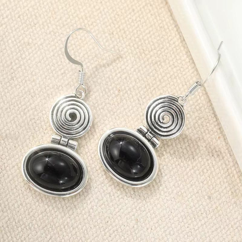 YoYo Ohrringe, versilbert, Obsidian-Spiralen, Damen, Vintage - Bild 2