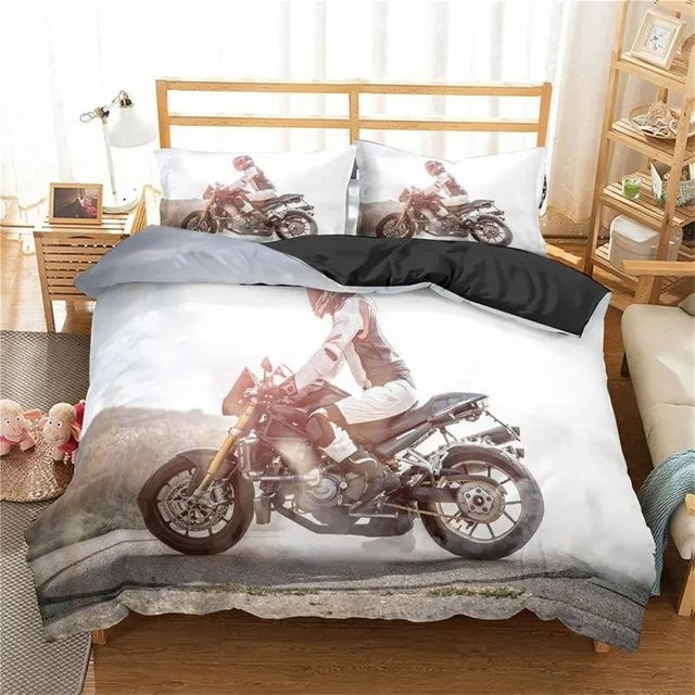 Bettwäsche-Set Motocross Extremsport aus Mikrofaser mit 3D-Motiv für Jugendliche und Teenager, Farbe: Weiß, B/H: 228 x 228 cm - Bild 1
