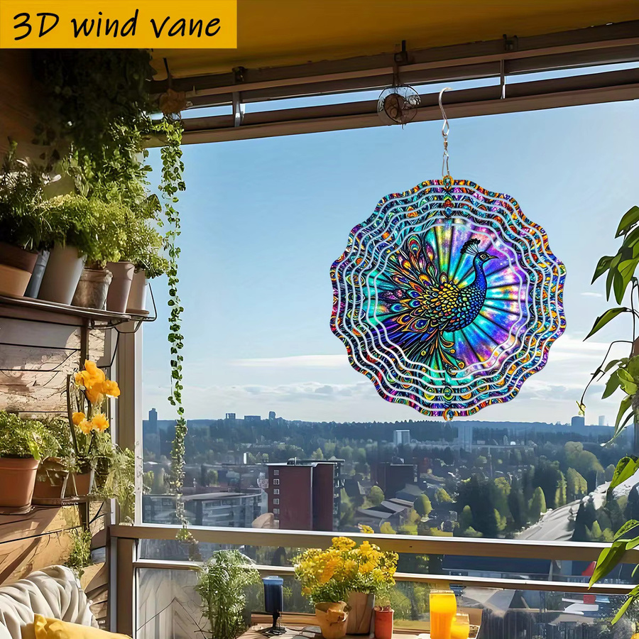 CIFBUY 3D Pfauen-Windspinner aus Metall, doppelseitige hängende Gartendekoration, Mehrfarbig, Durchmesser: 25,4 cm - Bild 3
