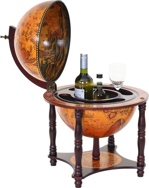 MCW Globusbar MCW-D85 Tischbar Minibar Weinregal aus Eukalyptusholz in Braun mit Weltkarte und rotierender Weltkugel Ø 33 cm - Bild 1