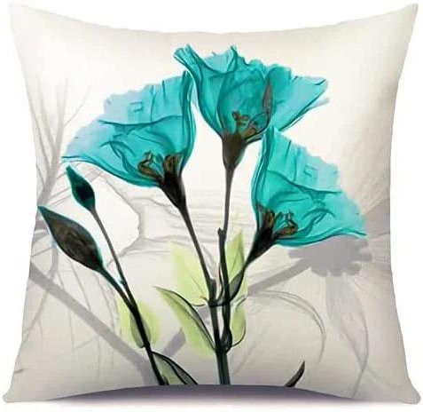 JMG Clothing Kissenbezug aus Leinen mit Blumen-Wasserfarben-Design in Türkis für Sofa und Schlafzimmer - Bild 1