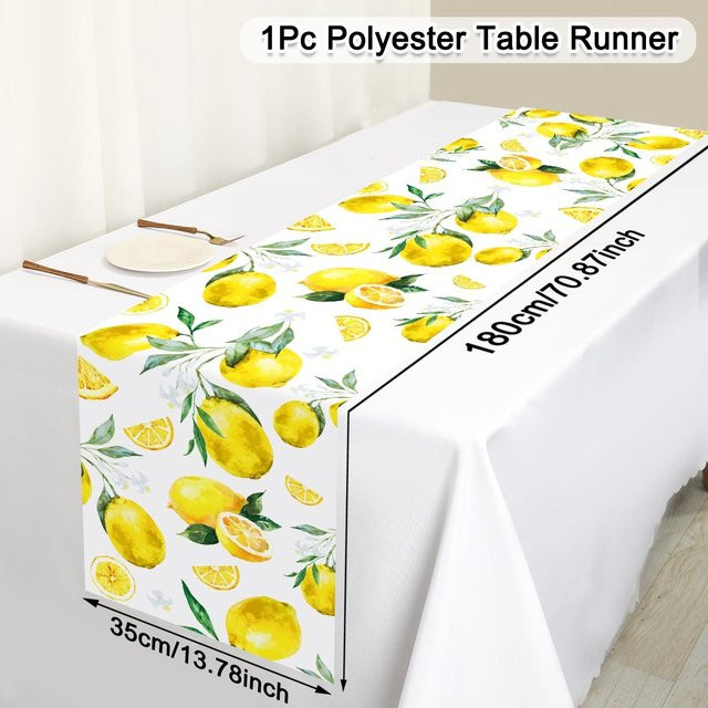 MK Home Tischläufer Sommer Zitrone mit floralem Blätter-Design aus Leinen, Mehrfarbig, Breite: 35 cm, Länge: 180 cm - Bild 1