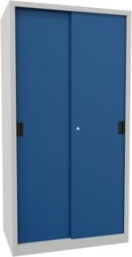 Pavoy Schiebetürenschrank aus verzinktem Stahl in Grau und Blau, B/T/H: 195 x 100 x 60 cm - Bild 1