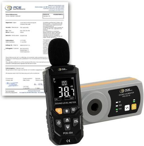 PCE Instruments Schallpegel-Messgerät PCE-354-SC43-ICA in Schwarz, kalibriert nach ISO, Datenlogger mit Messbereich 30 - 130 dB und Frequenzbereich 20Hz - 12500Hz - Bild 1