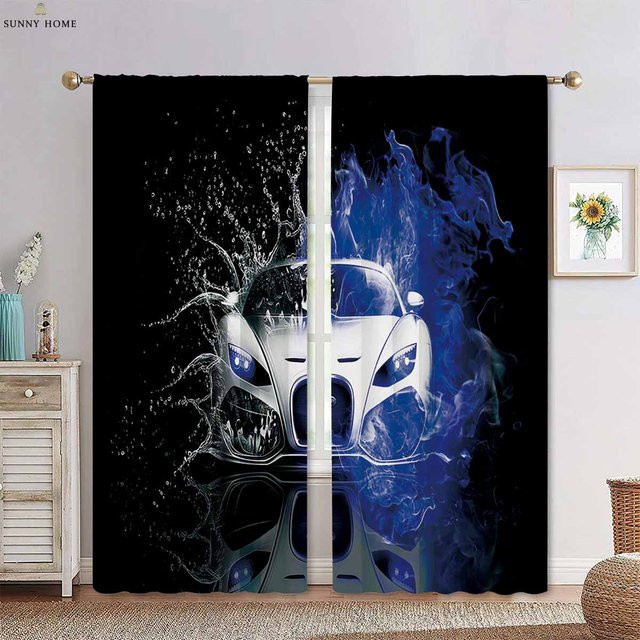 Yiran Furniture Dekorative Vorhänge mit 3D-Basketball-Motiv in Schwarz, 2er-Set, Breite: 50 cm, Höhe: 140 cm - Bild 1