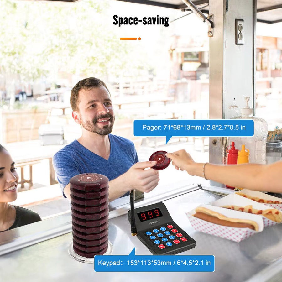 RETEKESS T119 Drahtloses Restaurant-Paging-System mit Coaster-Vibrations-Buzzer-Empfänger und 2-Wege-Ladefunktion für Cafés und Food Trucks - Bild 6