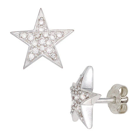 Colfem Ohrstecker Stern, 925 Sterling Silber, rhodiniert, Zirkonia, Unisex - Bild 1