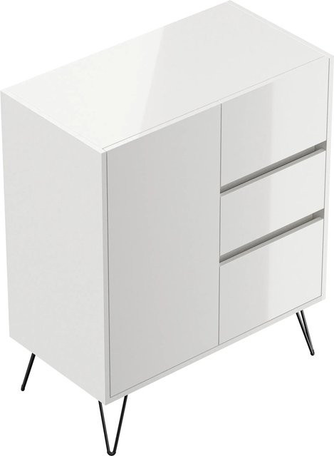 Posseik Sideboard Industrial mit 3 Schubladen und 1 Tür in Weiß Hochglanz, Breite: 80 cm - Bild 1