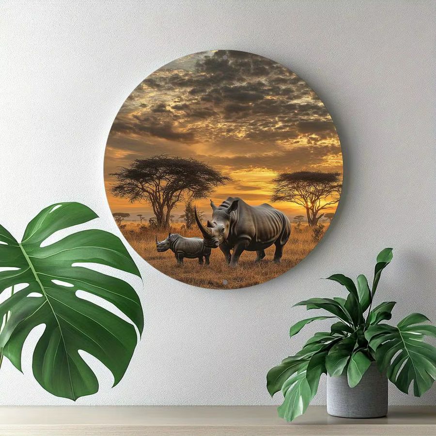 Potdemiel Rhino Safari Scene Aluminium-Wandkunstschild rund, Durchmesser: 20,32 cm - Bild 2