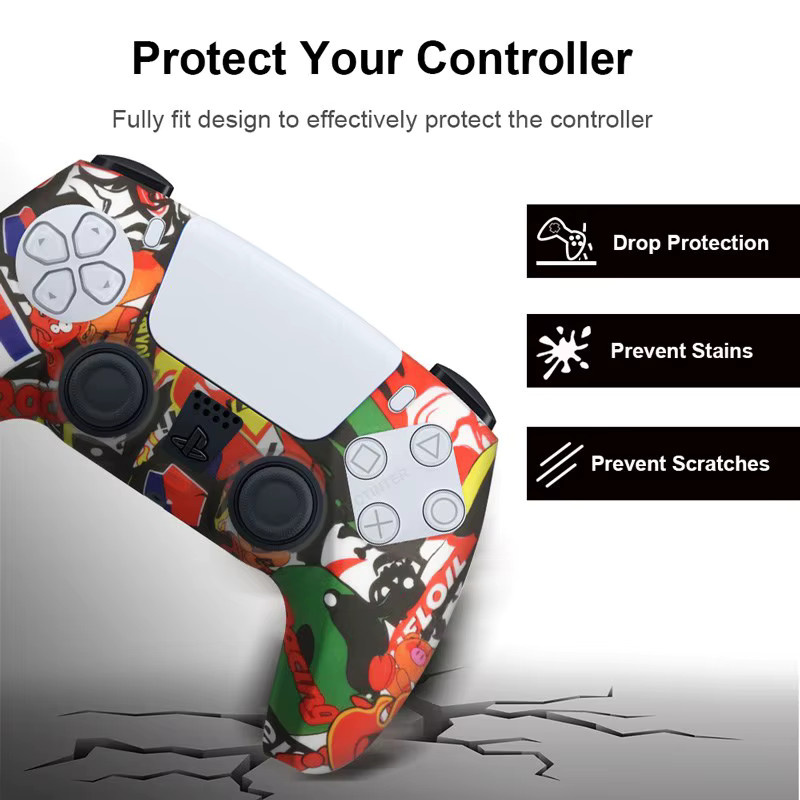 TECTINTER Silikonschutzhülle für PS5 Controller mit Daumengriffen und Kappen in Blau und Multicolour - Bild 2