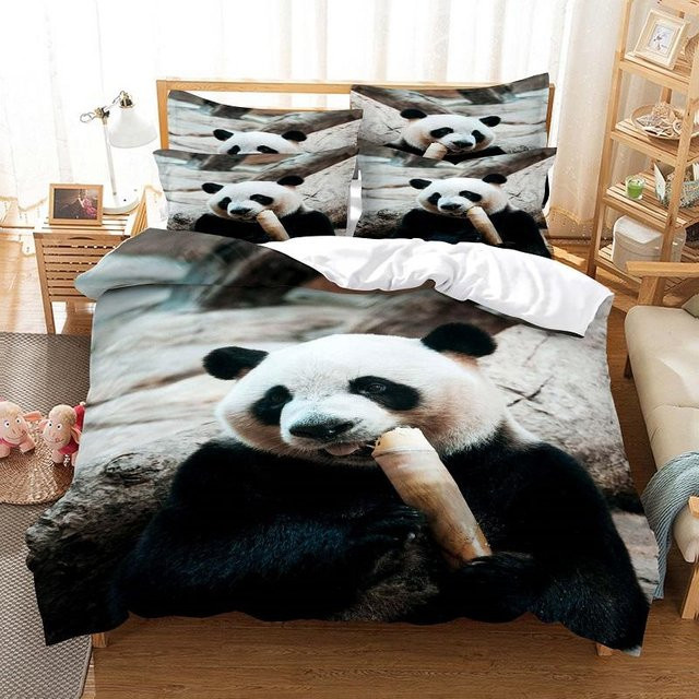Binchi Outdoor Product Panda-Bettwäsche-Set aus Mikrofaser mit Tiermuster in Weiß, B/H: 150 x 200 cm - Bild 1