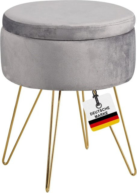 Albatros Hocker CANNES mit Samtbezug in Grau und goldenem Metallgestell - Bild 1