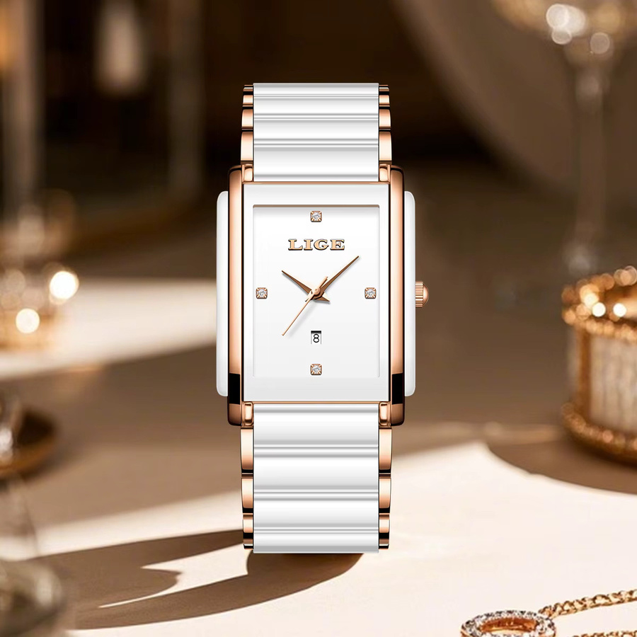 LIGE Armbanduhr Quarz, Keramik, Weiß, Diamantbesetzt, Damen - Bild 2