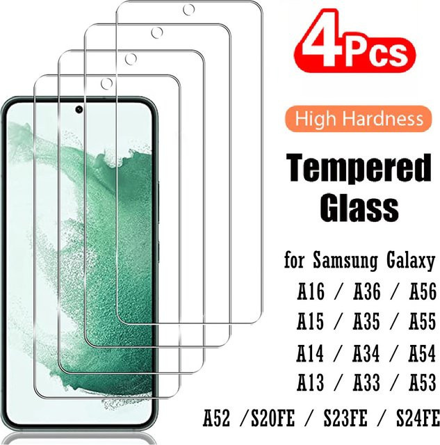 4 Stück Glas Full Cover Displayschutzfolien für Samsung Galaxy A56 A36 A16 A55 A35 A15 A54 A34 A14 A53 A33 A13 A52 S20 S24 S23 FE in Transparent - Bild 1