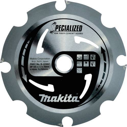Makita Spezial-Kreissägeblatt für Faserzement-Platten, Durchmesser: 165 mm, Bohrung: 20 mm, 4 Zähne, Silber - Bild 1