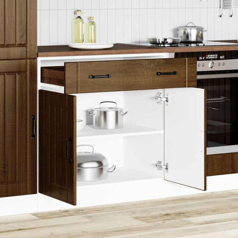 Küchenunterschrank Lucca von vidaxl in Braun mit Eichen-Optik aus Holzwerkstoff und Drehtüren, B: 80 cm, H: 81,5 cm, T: 46 cm - Bild 1