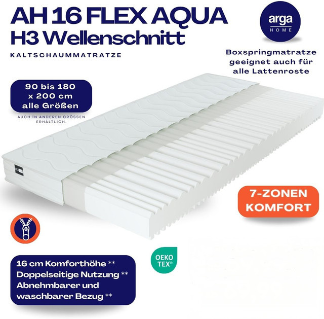 Arga Home AH16 FlexAqua Kaltschaummatratze H3 mit 7-Zonen Wellenschnitt, Höhe: 16 cm - Bild 1