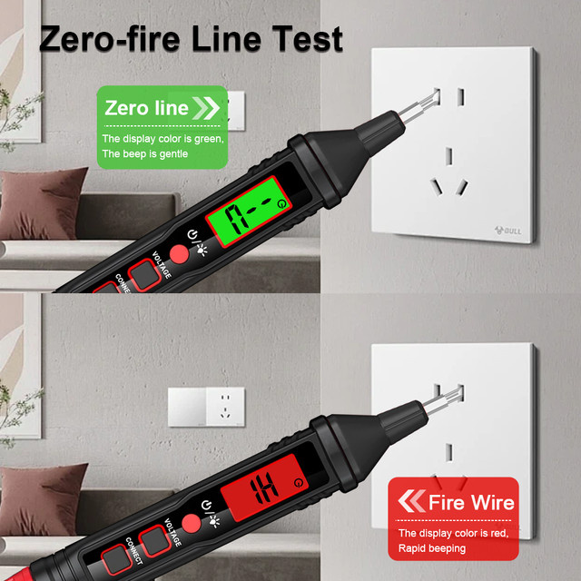 GVDA Berührungsloser Wechselspannungsdetektor Elektrischer Messstift 12–300 V mit Display und Hintergrundbeleuchtung in Schwarz - Bild 1