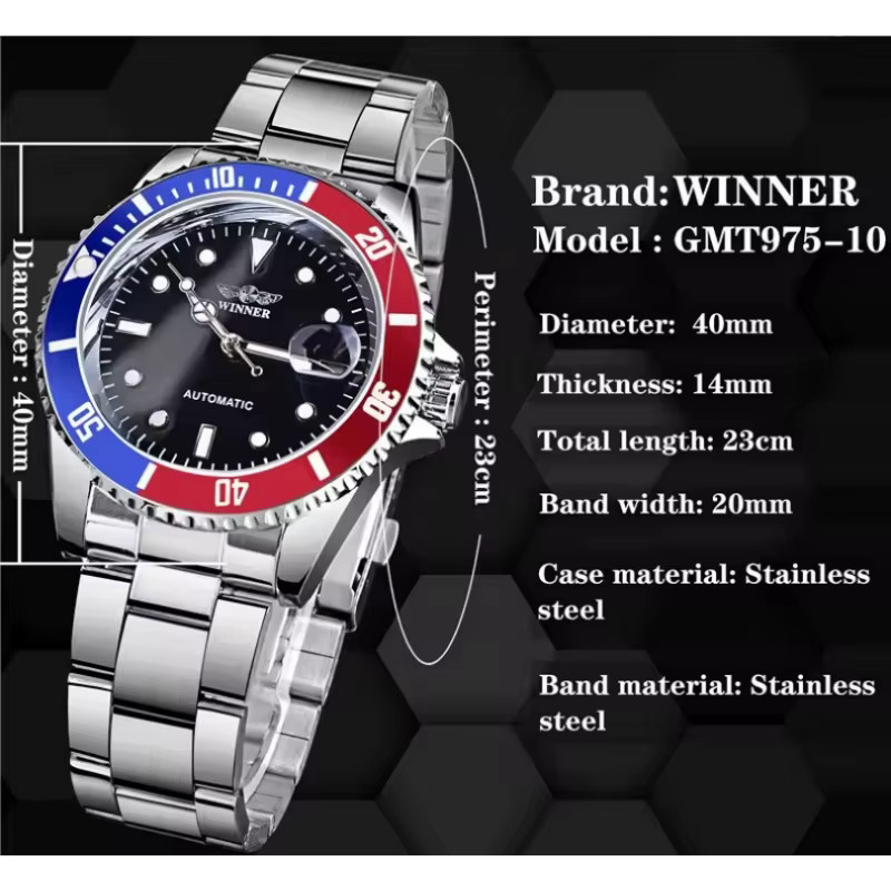 WINNER Armbanduhr Automatik, Edelstahl, Schwarz, Herren - Bild 5