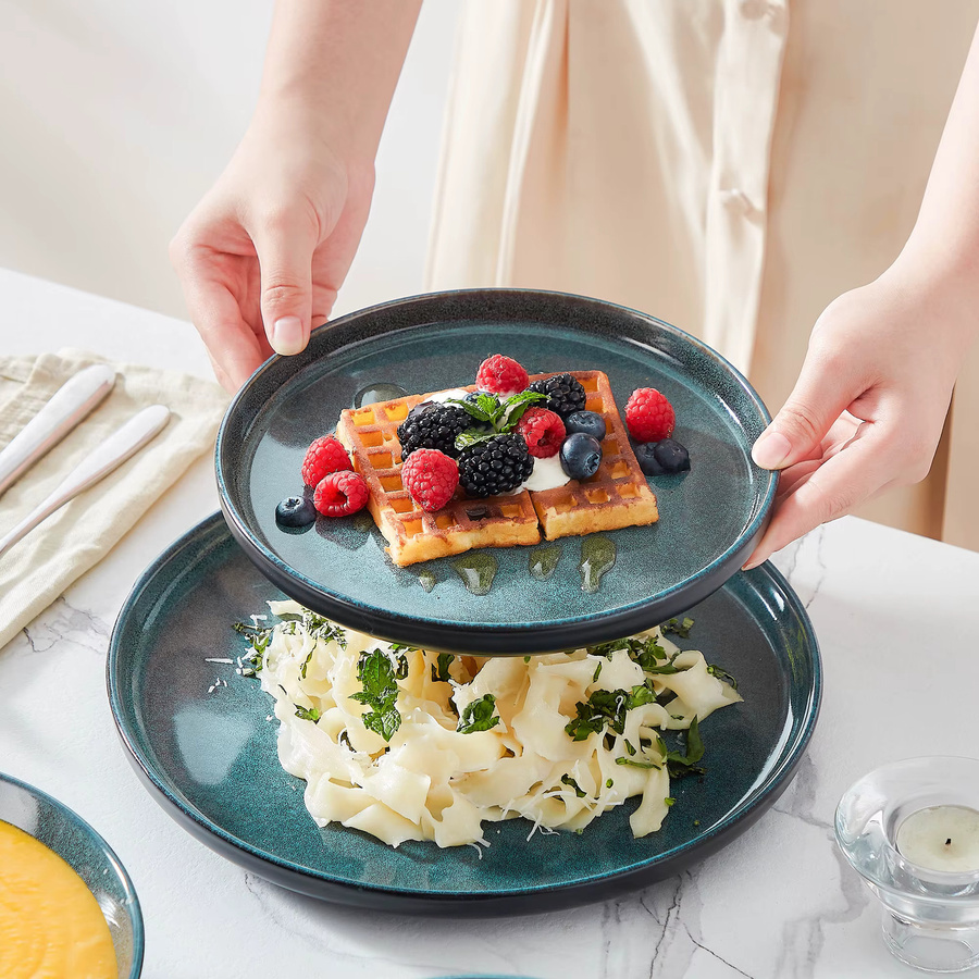 vancasso PLAYB Keramikteller-Set aus Steinzeug, 24-teiliges Dinner-Service in Blau mit Speisetellern, Desserttellern und Müslischalen - Bild 5