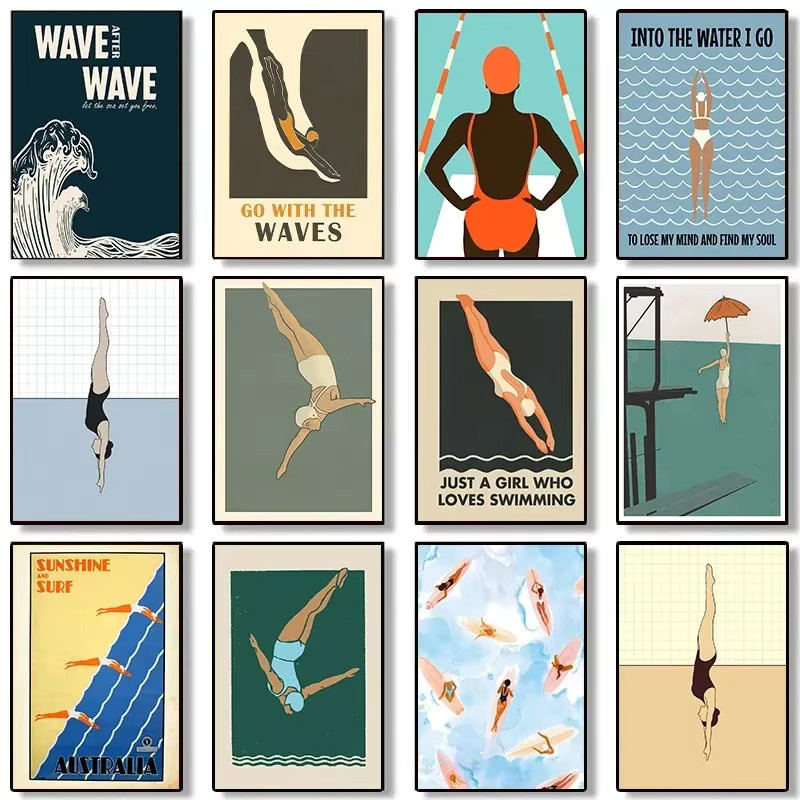 Minimalistisches Taucher Poster von Potdemiel als ästhetische Leinwandmalerei in Mehrfarbig für deine Wanddekoration - Bild 2