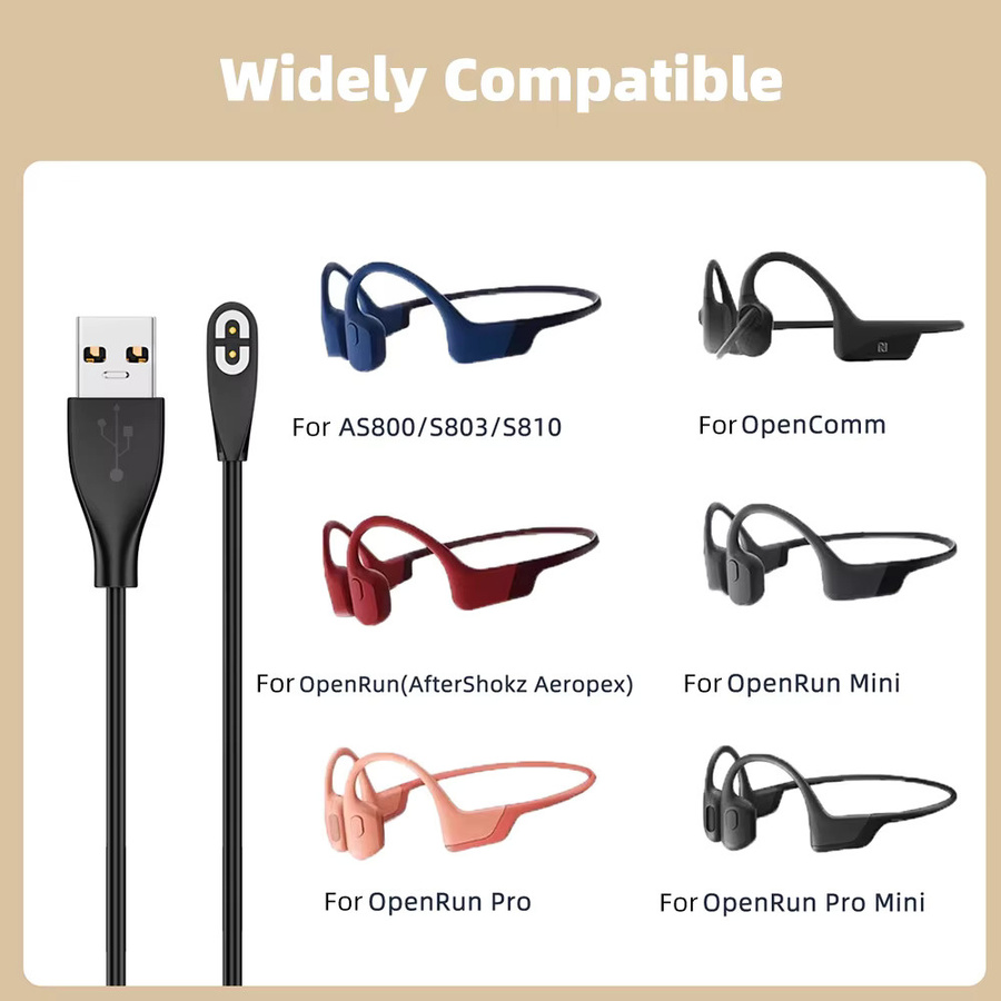 Aftershokz USB-C Ladekabel mit magnetischem Adapter für Aeropex AS800 S803 S810 und OpenRun Air Knochenleitungskopfhörer in Schwarz - Bild 4