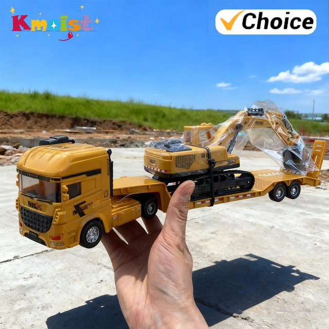 Kmoist Modell Engineering Fahrzeug Halbträger Container Bagger Transport Lkw, Spielzeugfahrzeug - Bild 1