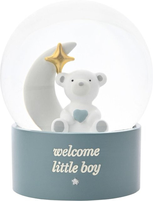 Bambino BY JULIANA Schneekugel Willkommen Kleiner Junge mit Teddybär in Blau, H: 10,0 cm, B: 8,0 cm, T: 8,0 cm - Bild 1