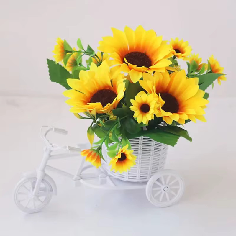 SHNGki Rattan Blumenkorb als Dekoration in Form eines Dreirad-Fahrrad-Modells in Weiß für Hochzeit und Party - Bild 2