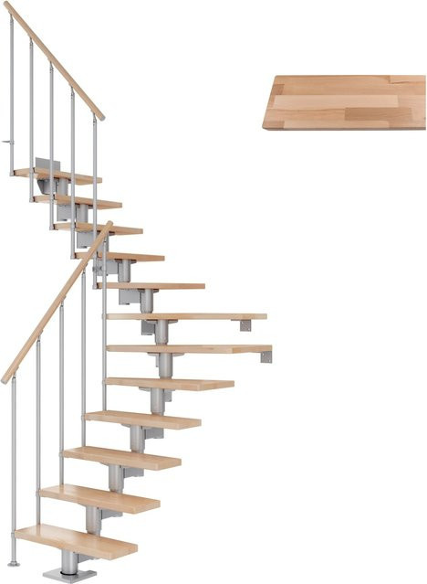 Dolle Mittelholmtreppe Cork 1/4 gewendelt aus Buche in Perlgrau, Höhe: 292 cm, Breite: 75 cm - Bild 1