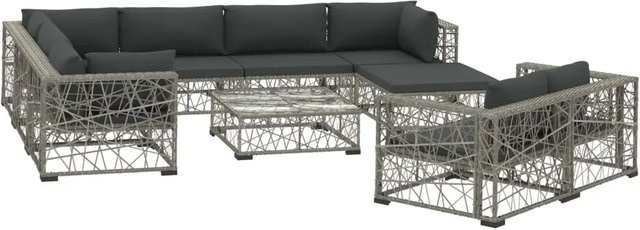 vidaXL 10-tlg Garten-Lounge-Set aus Poly Rattan in Grau mit Auflagen und Couchtisch - Bild 1