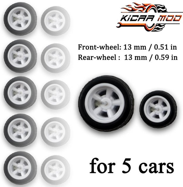 Hot Wheels Tuningteile für Modellautos, 1/64 Vorderrad Klein Hinterrad Groß, mit abnehmbaren Gummireifen, Fünf Speichen - Bild 1