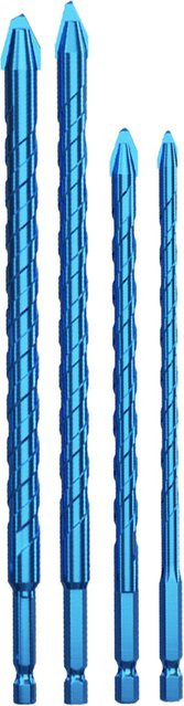 Vibratite 4er Set Exzentrische Präzisions Bohrer mit 1/4 Zoll Sechskant Schaft für Glas, Fliesen und Keramik, Blau, Durchmesser: 6 mm bis 12 mm - Bild 1