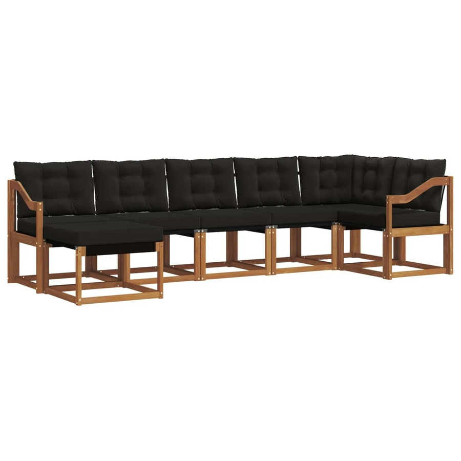 vidaXL Outdoor-Sofagarnitur 7-tlg. aus Akazienholz und Textilene mit Kissen in Natur und Schwarz - Bild 2