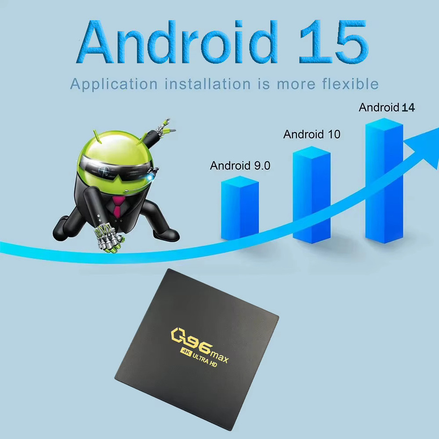 Q96 MAX Smart TV-Box Android 15.0 mit 4K UHD, Dual WiFi 4G 5G und Quad-Core Prozessor, Schwarz - Bild 3