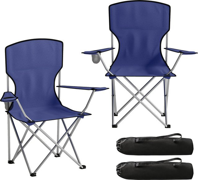 Outsunny 2er-Set Klapp-Campingstühle mit Becherhalter und Armlehnen, Dunkelblau - Bild 1