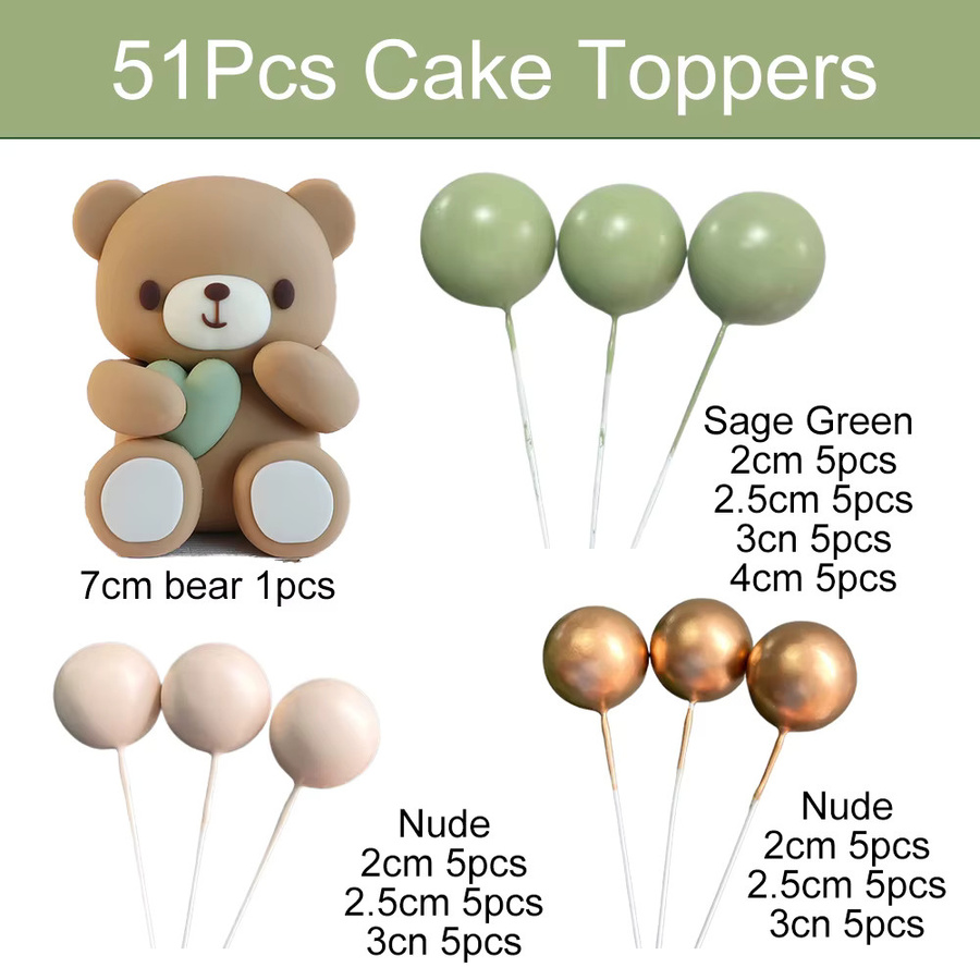 51 Stück Bären-Kuchenaufsätze von MicroPlush in Gold und Grün zur Dekoration für Geburtstag, Babyparty oder Taufe - Bild 1