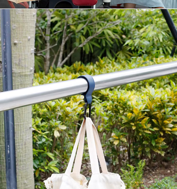Kinderwagen-Haken aus PU-Leder mit Kletterkarabiner für Wickeltaschen und Organizer, Blau - Bild 2
