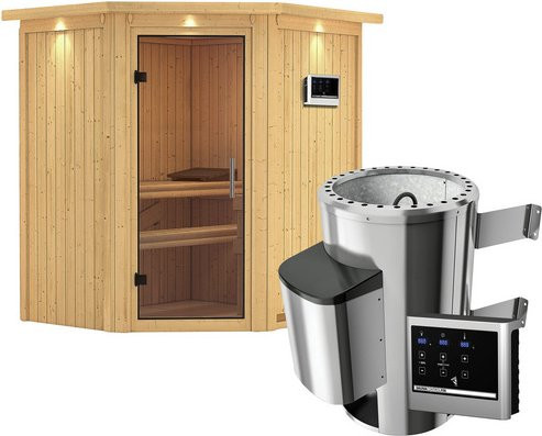 Karibu Sauna Tuckum aus Fichtenholz in Beige inklusive 3,6 kW Saunaofen mit externer Steuerung für 3 Personen, B/T/H: 202,0 x 165,0 x 184,0 cm - Bild 1