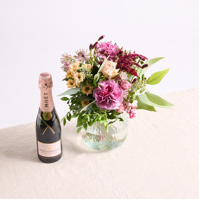 BLUME2000 Herbstgruß Arrangement mit Moet & Chandon Imperial Rosé 0,375l - Bild 1